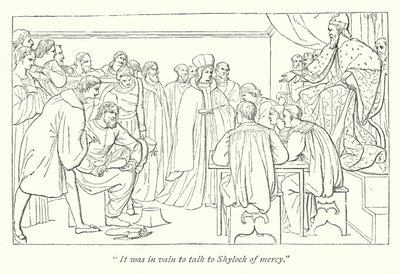 シェイクスピアのヴェニスの商人;裁判所、ポーシャを彼女の席に招待する総督 作： English School