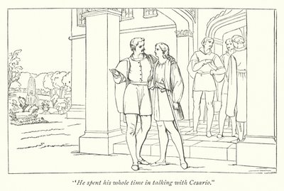 シェイクスピアの「十二夜」、オリビアにヴィオラを送るオーシーノ（版画 作： English School