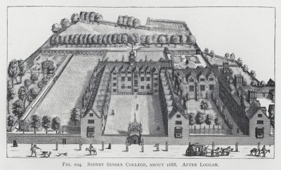 シドニー・サセックス・カレッジ、1688年頃、ログガンの後（エングレーヴィング 作： English School