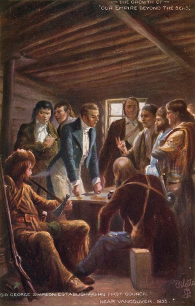 ジョージシンプソン卿、バンクーバー近郊で最初の評議会を設立、1835年 作： English School