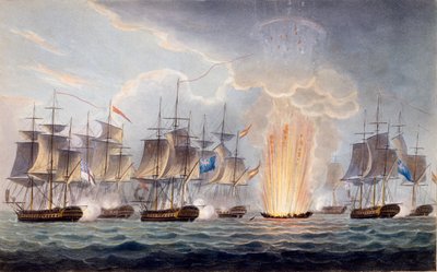 1804年10月5日、セントメリー岬沖のグラハムムーア卿の行動（イギリス海軍年表、J。ラルフ作） 作： English School