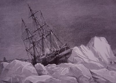 サー・ジョン・フランクリン、1845年の北西航路発見のための探検隊、氷で立ち往生した船テラー、19世紀後半（エングレービング 作： English School