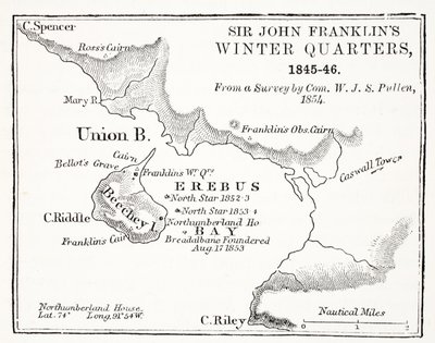 ジョン・フランクリンズ・ウィンター・クォーターズ卿、1845年から1846年、コムによる調査。 WJS Pullen 1854、パブ。 1854 作： English School