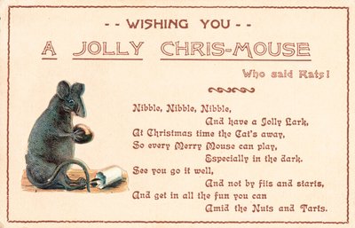 灰色のマウス、クリスマスカードを座っています。 作： English School