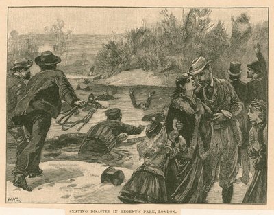 1867年のロンドンのリージェンツパークでのスケート災害 作： English School