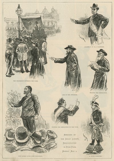 1891年5月3日日曜日、ハイドパークで行われた労働デモでのスケッチ 作： English School