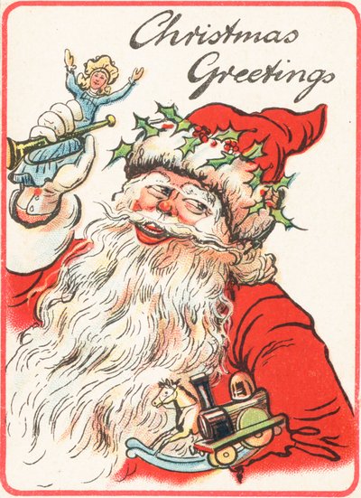 笑顔のサンタ持株おもちゃ、クリスマスカード 作： English School