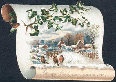 ロビンスと教会、クリスマスカードと雪のシーン 作： English School