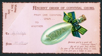 タータンリボン付きソーダボトル、クリスマスカード 作： English School