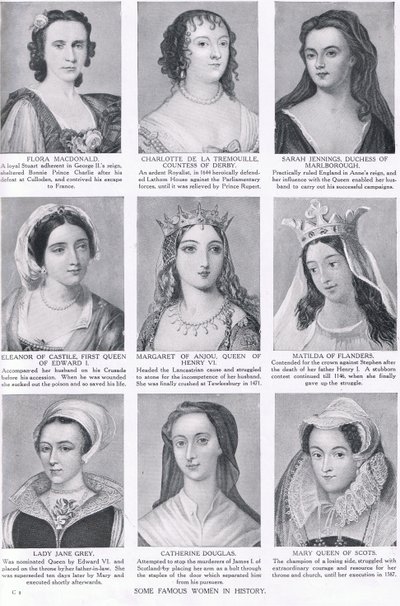 歴史上のいくつかの有名な女性、ハチソン国の歴史、1910年頃のイラスト 作： English School