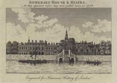 彼らが1776年に引き下げられる前に現れたロンドンのサマセットハウスアンドステアズ 作： English School