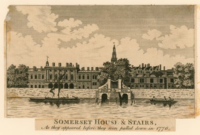 1776年に引き下げられる前のサマセットハウスと階段 作： English School