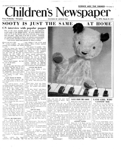 Sooty、 &39;The Children&39;s Newspaper&39;の1ページ、1955年3月（新聞） 作： English School
