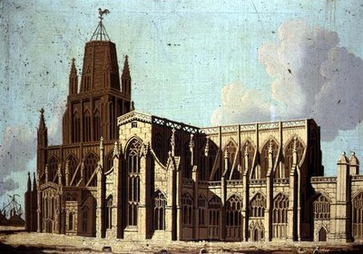 ブリストルのセント・メアリー・レッドクリフ教会の南東の眺め、1800年頃（油彩・キャンバス） 作： English School