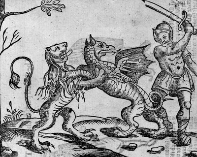 セントジョージとドラゴン、「A Book of Roxburghe Ballads」（木版画）から（bw写真） 作： English School