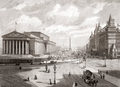 リバプールのセント・ジョージ・ホールとライム・ストリート、1893年頃に出版された『Cities of the World』より（プリント） 作： English School