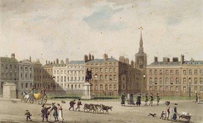 セントジェームズスクエア、1812年（アクアチント色） 作： English School