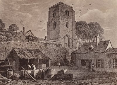 古い壁を示すセント・メアリーズ教会 1824年（リトグラフ） 作： English School