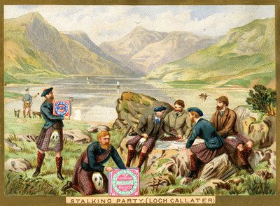 Stalking Party、Loch Callater、ハントリー＆パーマーズビスケットのプロモーションカード、c.1890（カラーリソ 作： English School