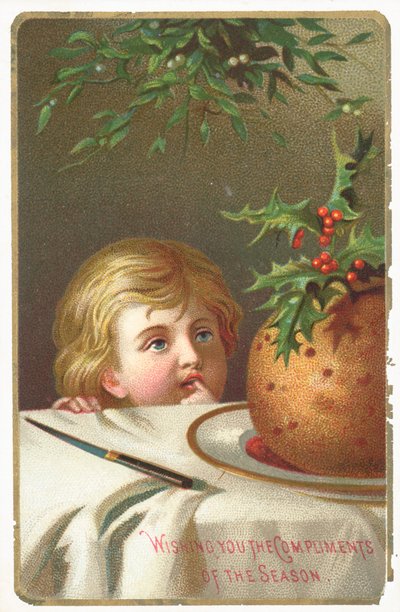 梅プリンを見つめて、クリスマスカード 作： English School
