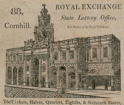 州宝くじ局、王立証券取引所の東の角、88 Cornhill、ロンドン 作： English School