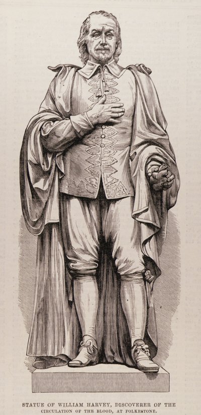1881年8月13日、イラストレイテッドロンドンニュースより、フォークストンにある血液循環の発見者であるウィリアムハーヴェイ（1578〜1657）の像 作： English School