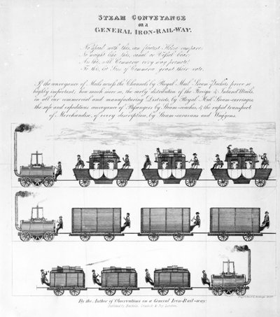 一般鉄鉄道の蒸気輸送、1825年（彫刻） 作： English School