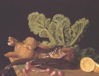 野菜と魚の静物画 作： English School