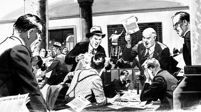 1929年のウォールストリートクラッシュ時の株式仲買人事務所 作： English School