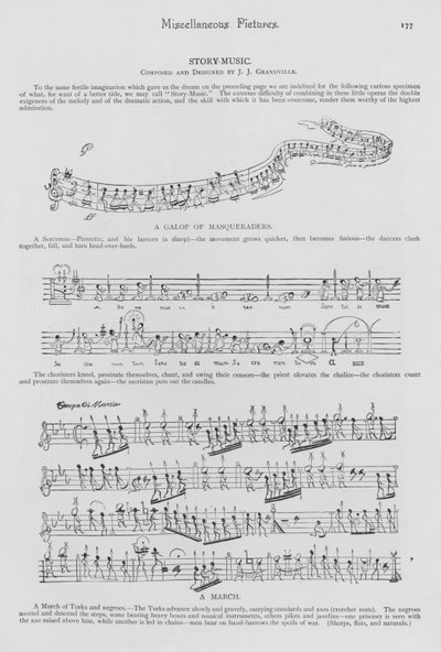 音符を人間に見立てた楽譜に描かれた物語（エングレーヴィング） 作： English School