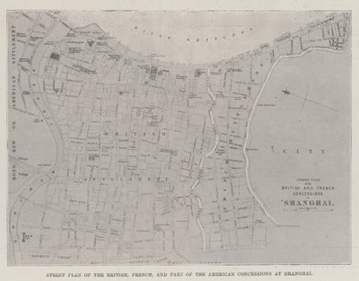 上海の英・仏・米の一部の租界の街路図（彫刻版 作： English School