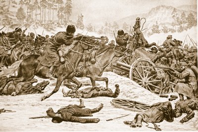 1914〜19年、カルパティア山脈でドゥクラ南部のロシア人によって運ばれた高所での頑固な戦い 作： English School