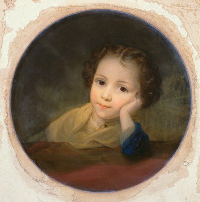 子供の研究、c.1850（カードに油彩） 作： English School