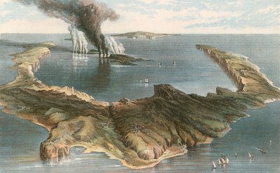 海底火山-1866年の噴火時のサントリーニ島 作： English School