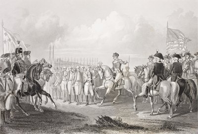 1781年10月19日、バージニア州ヨークタウンでのコーンウォールス卿の降伏、「歴史的肖像画のギャラリー」より、1880年頃発行 作： English School
