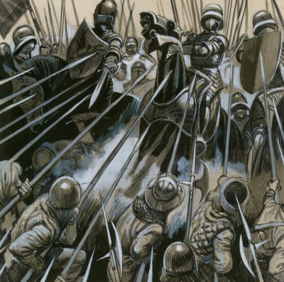1476～77年、ブルゴーニュ軍を撃破するスイス兵 作： English School