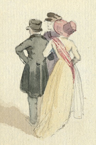3つの図、c.1825（紙にトイレ） 作： English School