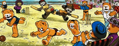 ビーチでクリケットをするテディベア 作： English School