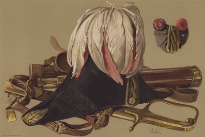 ウェリントン公爵の望遠鏡、ワーテルローで着用した剣と帽子 (クロモリソ) 作： English School