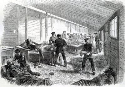 1864年のデュエペルにあるプロイセン第2パラレルの背後にある一時的な野戦病院 作： English School