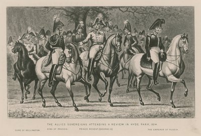 1814年のハイドパークでのレビューに参加した連合国のソブリン 作： English School