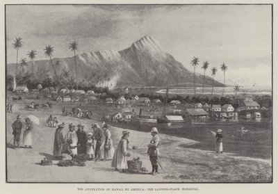 アメリカによるハワイの併合、上陸地ホノルル（エングレーヴィング 作： English School