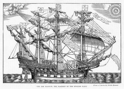 1888年の「レジャーアワー」からのイギリス艦隊の旗艦、アークローリー（彫刻） 作： English School