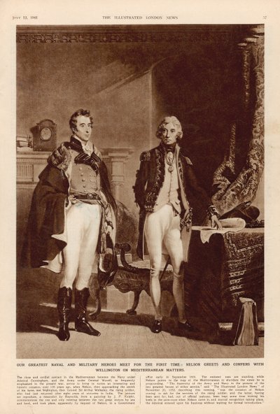 陸軍と海軍：アーサーウェルズリー（1769-1852）ウェリントン公爵とホレイショネルソン卿（1758-1805）のインタビュー（ロンドンイラストニュース、1941年7月12日） 作： English School