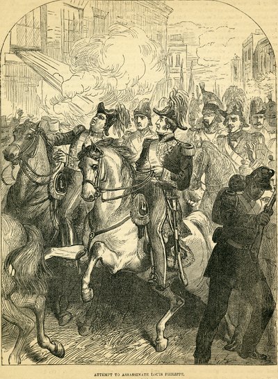 フランスのルイフィリップ王を暗殺しようとする試み、カッセルズイングランドの歴史を描いたイラスト、18571858 作： English School