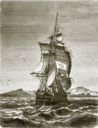 セントポール島沖のオーストリアのフリゲート艦「ノバラ」 作： English School