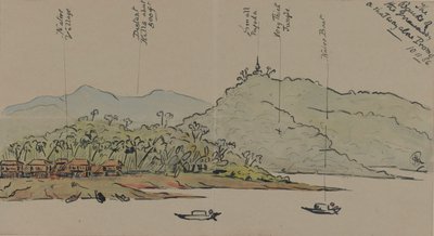 ビルマのイラワジの銀行、1886年（紙にペンとインクが付いたトイレ） 作： English School