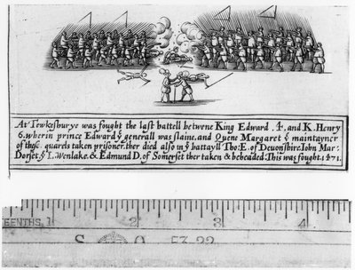 1471年、エドワード4世（1442-83）とエドワード王子（1453-71）の間で戦ったテュークスベリーの戦い 作： English School