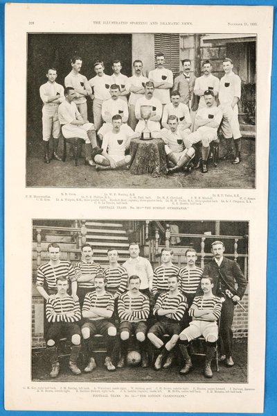 ボンベイジムカーナとロンドンカレドニアン、フットボールチームは、1891年11月21日のイラスト入りスポーツとドラマティックニュースで特集されました 作： English School