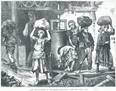イギリスのブリックヤード、粘土を運ぶ子供たち、1871 作： English School